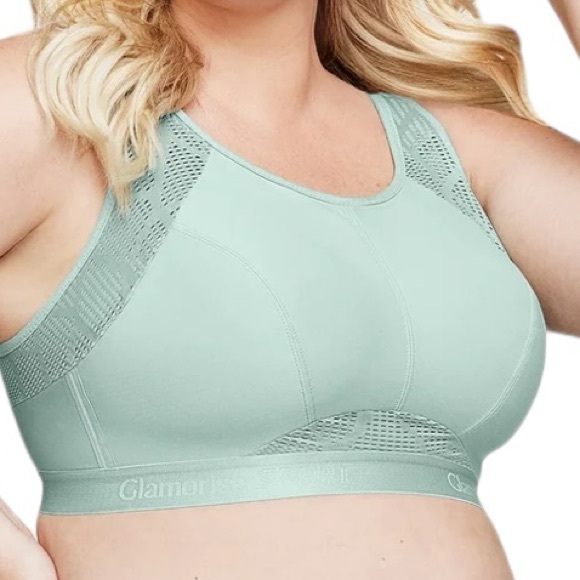 GLAMORISE SPORT no sweat mesh wirefree camo sports bra size 40G mint green NWOT - Picture 6 of 12